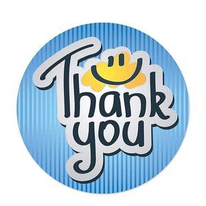 200 THANK YOU Stickers Blue Smiley 1"